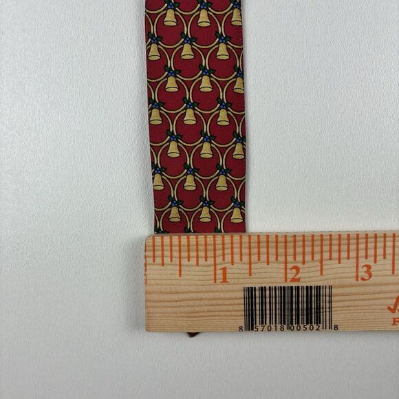 Jos A Bank Silk Holiday Red Gold Bell All Over Christmas Men’s Tie Made In USA - Picture 5 of 8